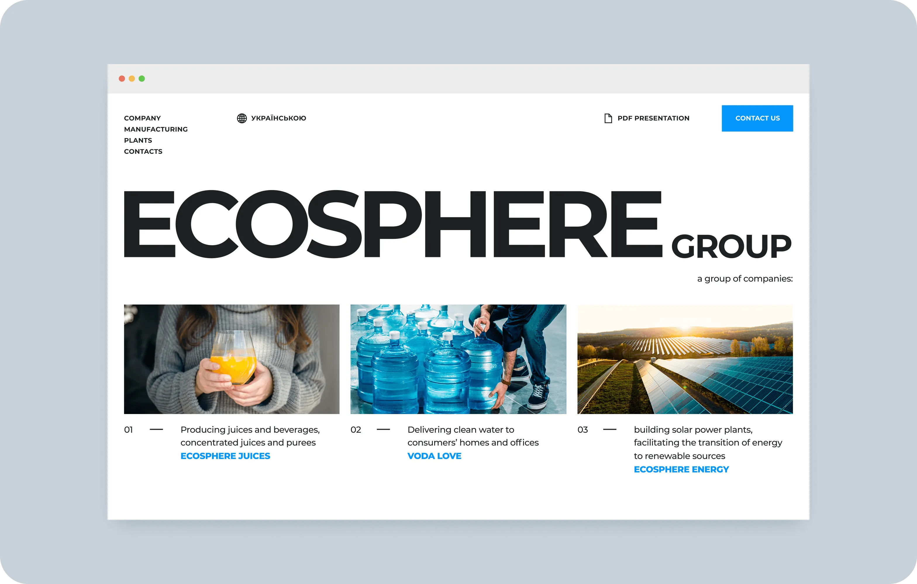 Ecosphere Case Study: Website Development for Multi-Industry Group - goodface.agency